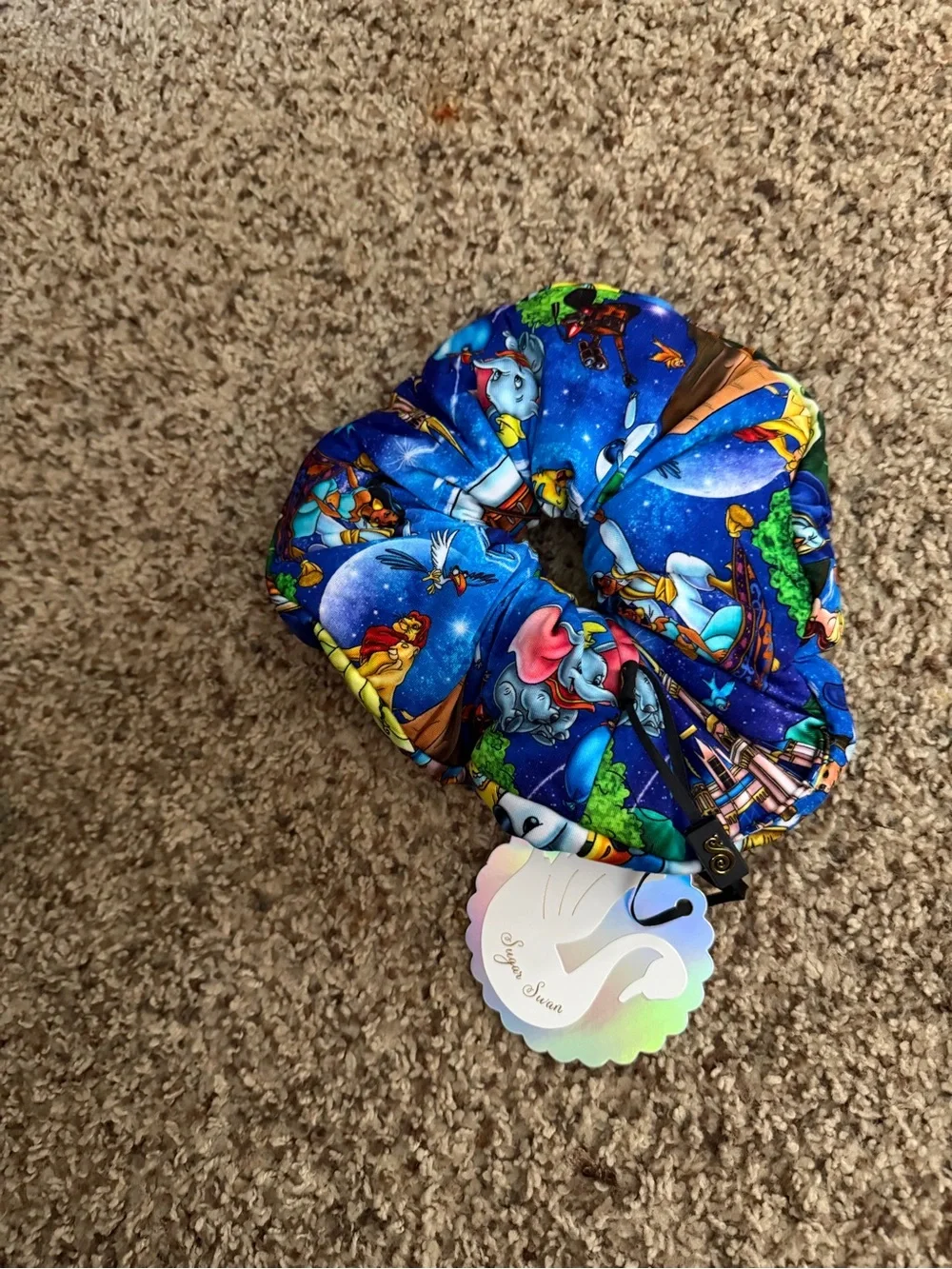 Disney-Inspired Blue Printed Hair Scrunchie